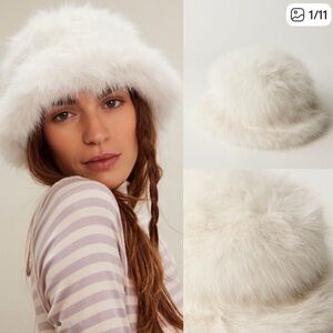 Free People White Faux Fur Hat